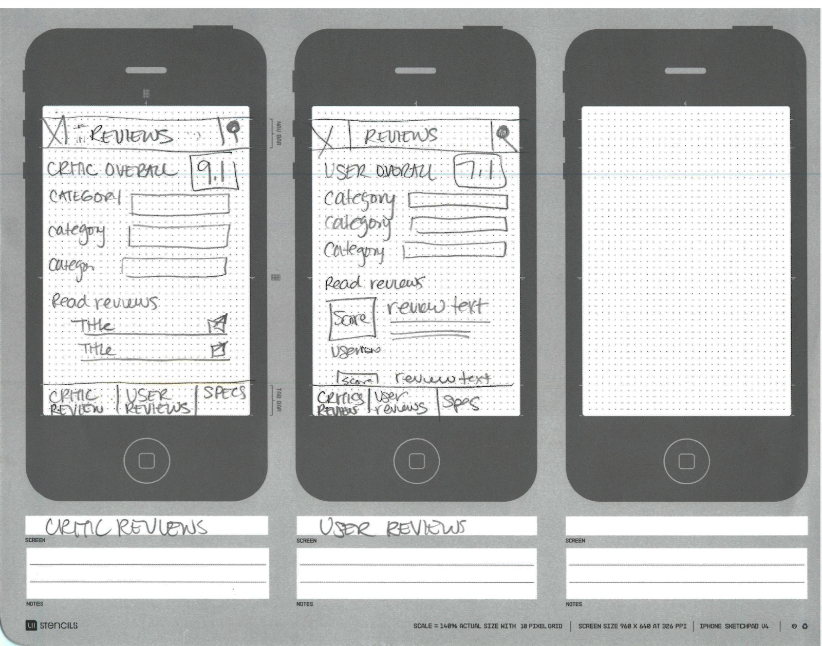 Sketches of the critic-reviews and user-reviews screens